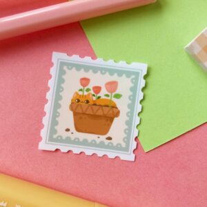 Cat plant stamp sticker